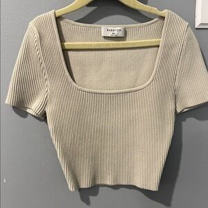 Babaton Light Gray Ribbed Crop Top